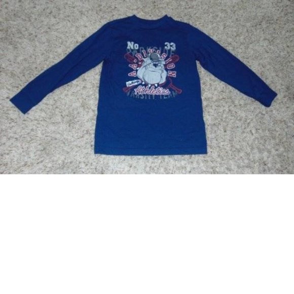 Boys Shirt Bulldog Baseball 8 Blue Long Sleeve Crew Basic Editions - Picture 1 of 3